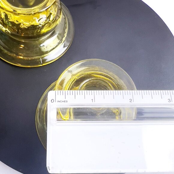 Indiana Glass 1970s Madrid Style Yellow Glass Vintage Candlestick Holders Pair - Picture 10 of 12